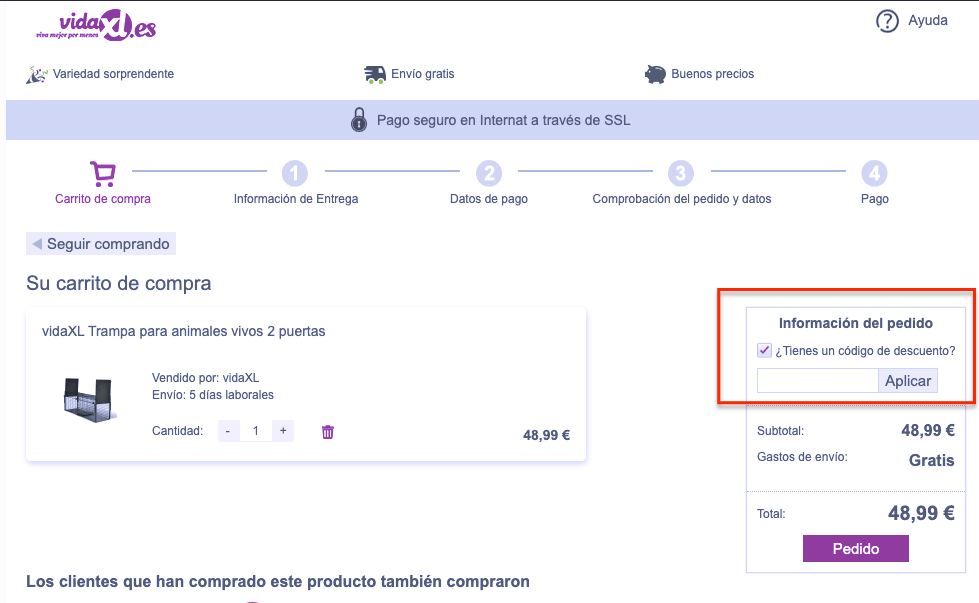 Código descuento vidaXL en el pedido