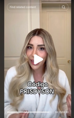 Código descuento Prisdyson para la web de Dyson de una influencer en Tiktok