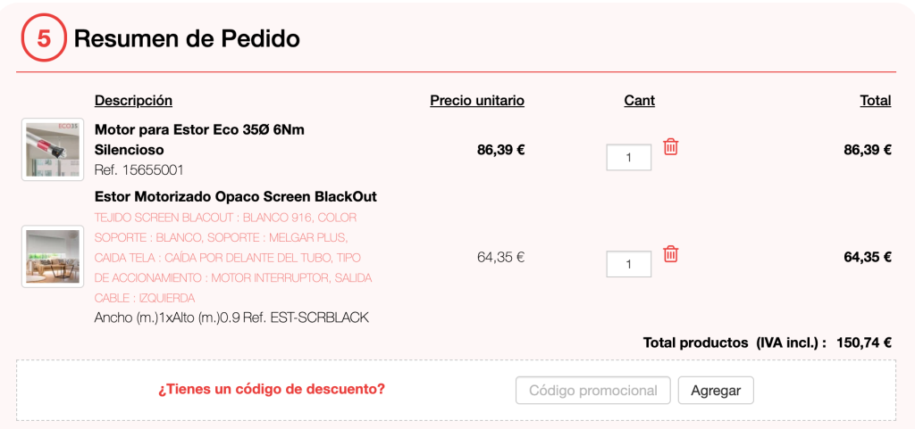 Agregar el código descuento en la tienda de Mosquiteras Baratas