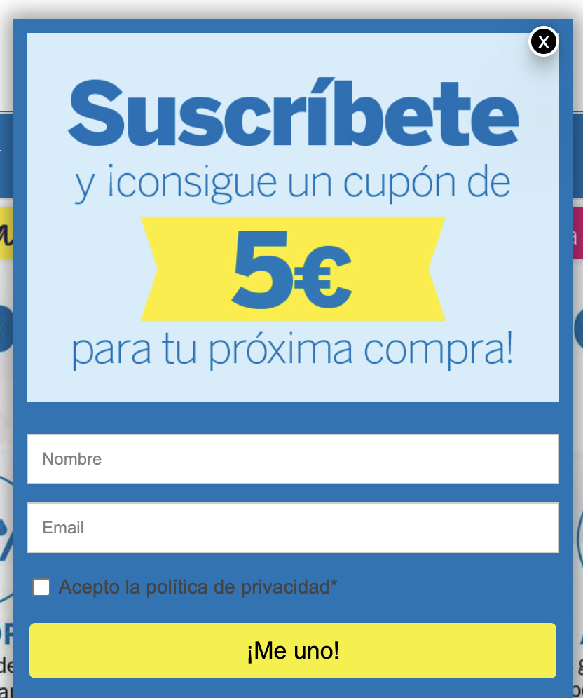 Cupón de 5€ al darse de alta en la newsletter